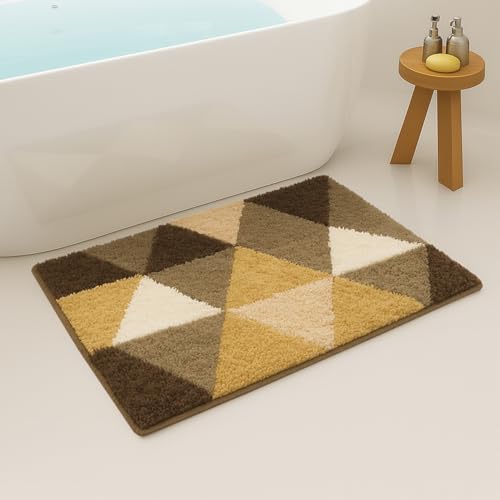 Image of Luxe Home Bath Mat Canada Triangle Super Soft Anti Skid Slip Water Soak Washable Door Mats for Home, Bathroom Mat, Floor Mat, Kitchen Mat for Floor (40x60 cm) Gold