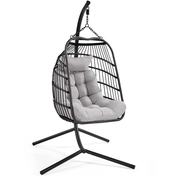 Yaheetech Silla Colgante con Soporte Sillón Colgantes Huevo con Marco Cojín de Asiento Suave Columpio de Jardín para Interior y Exterior Peso Máx.159 kg