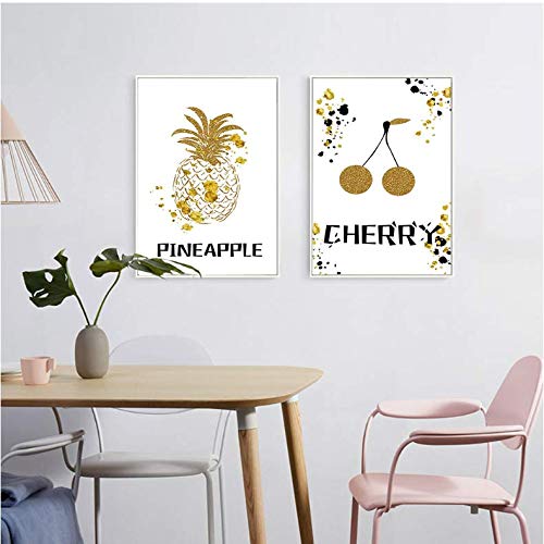 Cuadro de piña dorada para salón, lienzo elegante de 50x70cm