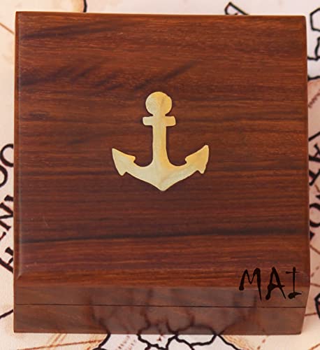 Brújula con cita grabada y caja de madera miniatura 6