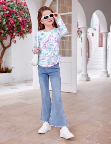 Image of Arshiner Girls Long Sleeve Shirts Ruched Knot Side Tunic Blouse Tee Tops