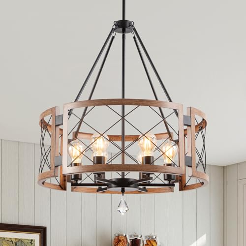 Wndtu Rustic Wood Grain Metal Chandelier...
