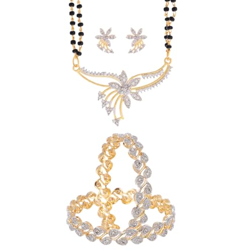 Image of ZENEME Gold Plated and American Diamond Bangle Set for Women & Girls