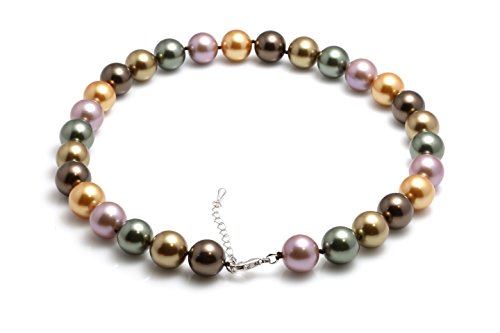 Preisvergleich Produktbild Schmuckwilly Muschelkernperlen Perlenkette Perlen Collier - Muschelkernperlenkette Halskette multifarbig Hochwertige aus echter Muschel 45cm 14mm mk14mm137-45
