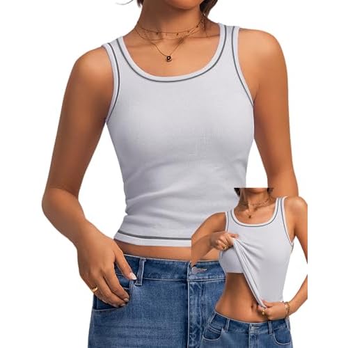 LOMON Tank Tops with Built in Bra for Women Sleeveless Ribbed Summer Tops