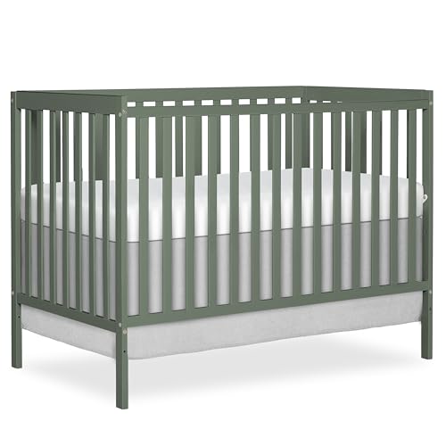 Dream On Me Synergy 5-in-1 Convertible Full-Size Baby Crib with Toddler, Day & Full Bed Conversion in Meadow Green, GreenGuard Gold & JPMA, 3 Mattress Heights, Sustainable Pinewood