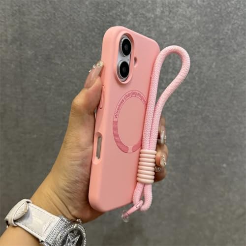 Coque iPhone 16 silicone liquide avec dragonne anti-chute et microfibre
