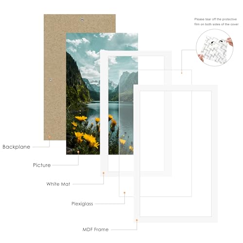 Picrit 14x24 Picture Frame 3 Pack, White Poster Frame, Display Poster 11 x 22 with Mat or 14 x 24 without Mat for Horizontal or Vertical Wall Mounting