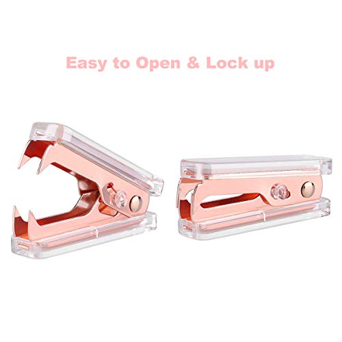 Rose Gold Stapler And Staple Remover Set - Rose Gold Office Supplies With 1000 Staples And 12 Binder Clips, Luxury Acrylic Rose Gold Desk Accessories & Decorations #TOP3