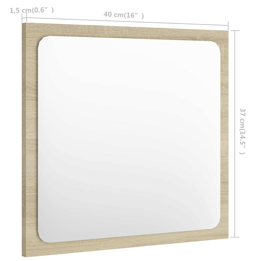 Lustro łazienkowe z dębu Sonoma z materiału drewnopochodnego i akrylu, 40 x 1,5 x 37 cm, wiszące lustro do łazienki, toalety dla gości, z półką, nowoczesny organizer na umywalkę z miejscem do