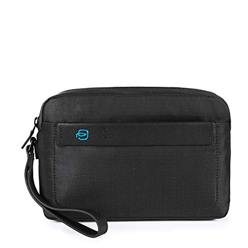 Pochette in pelle e tessuto Grisaglia
