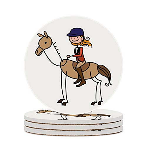 Ceramic Coaster for Drink Girl with Equestrian Outfit Drink Coaster Housewarming Kitchen Bar Coffee Shop Decoration Set 4 Pcs