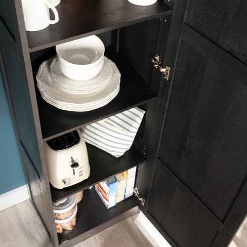 Image of Sauder Miscellaneous Tall Storage Cabinet, Kitchen Pantry, Single Door with Adjustable Shelves, Raven Oak Finish