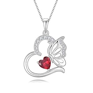YIFSIY Butterfly Necklace for Women 925 Sterling Silver Heart Pendant Ruby Birthstone July Jewelry Gifts
