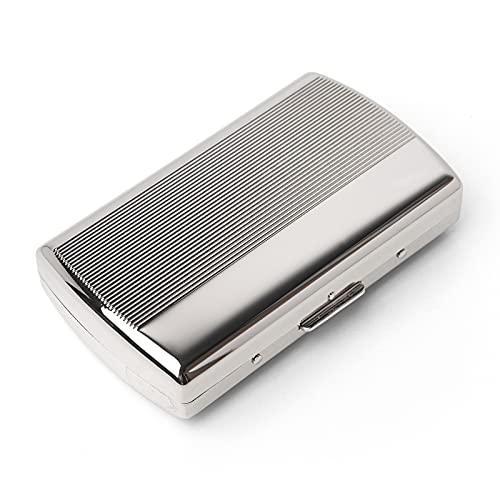 Image of Retro Mini Metal Cigarette Case - Portable Pocket Box for Women and Men, Double Sided Spring Clip Open, Holds 12 Regular Size 85mm Cigarettes (Silver)