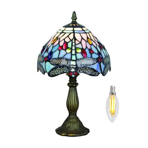 Kinbolas Lámpara de mesa de 8 'Estilo Tiffany Vidrieras Pantallas Lámpara de escritorio vintage Lámpara de noche pequeña Dormitorio Sala de estar Oficina Lectura Antiguo Art Dec(Color:G-4)
