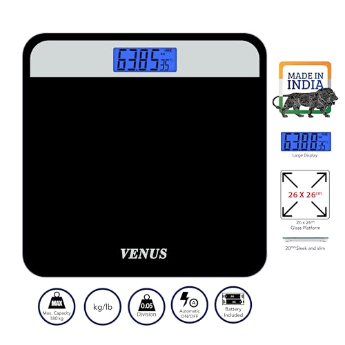 Image of Venus (Made in India) Electronic Digital Personal Bathroom Weight Machine For Body Weight Upto 180 Kg Weighing Scale With 24 Months Warranty, Black