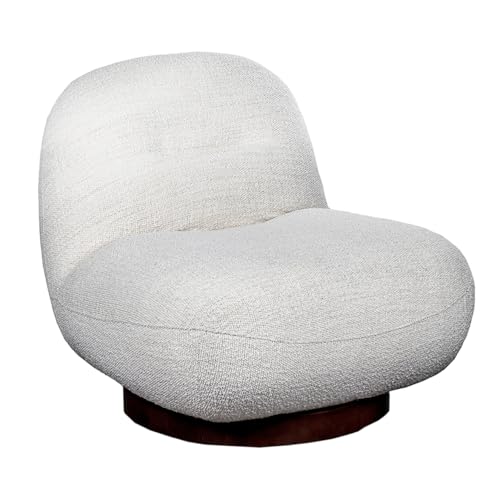Meubletmoi Sillón giratorio 360° de tejido buclette blanco crudo con base redonda de madera de nogal y metal – cocooning Chic – Coraline