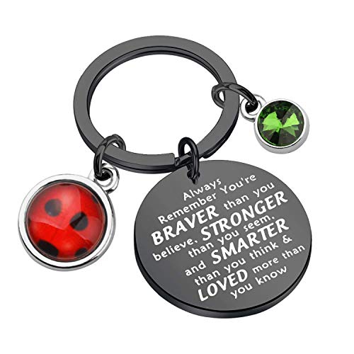 BAUNA Ladybug Keychain BFF Friendship Gift Always Remember You’re Braver Than You Believed Key Ring Cosplay Charm Jewelry(Ladybug Black Keychain) - Main Image