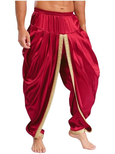 Mens Satin Indian Dhoti Style Pants Casual Kurta Baggy Harem Yoga Pants Draped Hippie Drop Crotch Trousers
