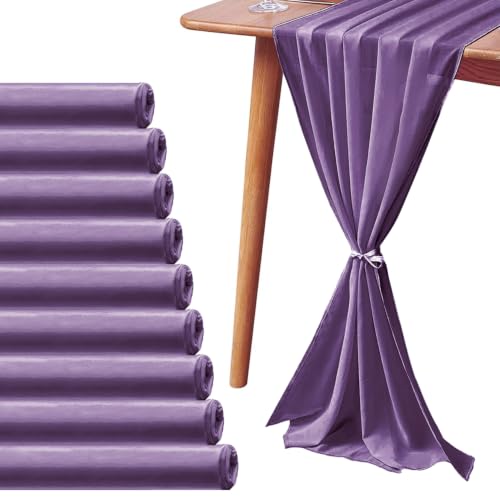 Pufogu 10 Pack 10Ft Purple Chiffon Table Runner Sheer 29x120 Inch