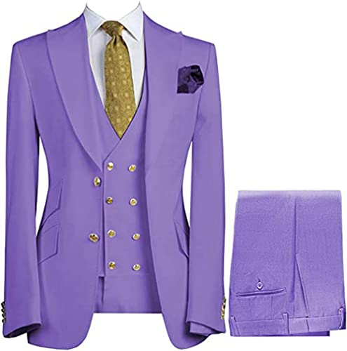 Men's Suits Slim Fit Wedding Groom Tuxedos 3 Pieces with Gold Buttons Formal Suit Peak Lapel2