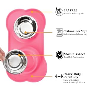 Hubulk Pet Dog Bowls 2 Stainless Steel Dog Bowl with No Spill Nonskid Silicone Mat + Pet Food Scoop Water and Food Feeder Bowls for Feeding Small Medium Large Dogs Cats Puppies s Pink  Cucciolini Doodles Hubulk pet dog bowls 2 stainless steel dog bowl with no spill non skid silicone mat + pet food scoop water and food feeder bowls for feeding small medium large dogs cats puppies s pink   cucciolini doodles