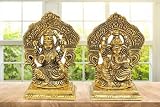 Sawcart Lakshmi Ganesh Idols Made of Metal Laxmi Ganesha Statue Traditional Figurine for Home Office