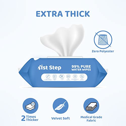 Image of 1st Step 99% Pure Water Baby Wipes with lid I Dermatologically Tested | Plant Based - 100% Biodegradable Wipes for Babies | Super Thick Polyester Free wet Wipes for Baby I Paraben Free with Aloevera & Calendula Extract | Alcohol Free Baby wipes |72 pcs /Pack