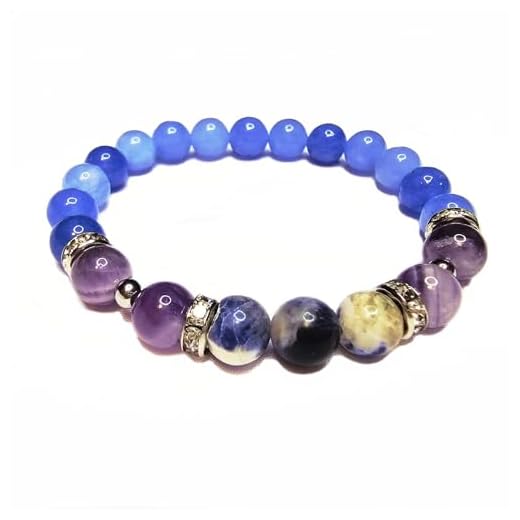 REPAIRING ENERGIES Healing Bracelet with REAL Natural Stones: Blue Chalcedony; Lapis Lazuli; Amethyst Chakra Bracelet - USA HANDMADE