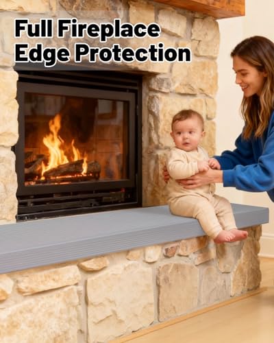 Image of Fireplace Baby Proofing, Soft Seat Edge Cushion with Adhesive Backing, 78'' Foam Hearth Pad for Stone Brick Fire Place Bumper Protector for Toddlers Babies Child, Gray