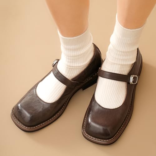 BEAU TODAY Womens Mary Janes, Leather Mary Janes for Women, Fashion Square Toe Ballet Flats, Comfortable Business Office Casual Dressy Mary Jane Flats for Women with Ankle Strap4