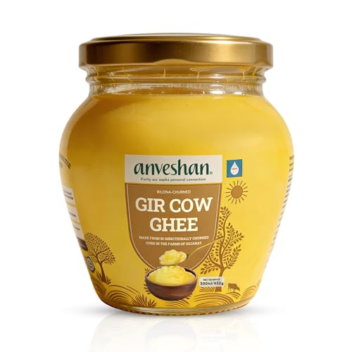 Image of Anveshan A2 Gir Cow Desi Ghee 500ML | Bilona Method | Curd-Churned & Cultured | Pure, Natural & Danedar | Lactose-Free, Gluten-Free | Grass-Fed | Lab Tested | Traditional Desi Ghee