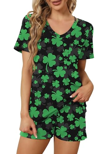 Image of RUBZOOF Women's Short Sleeve Pajama Sets with Pockets Casual V Neck 2 Piece Lounge Sets S-3XL