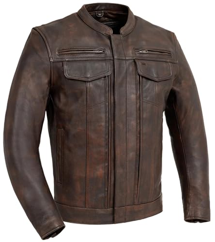First Mfg Co - Raider - Men's Motorcycle Biker Riding Copper Leather Jacket - 7X Large - Action Back Armor Pockets Gussets Sun glasses slit Vented