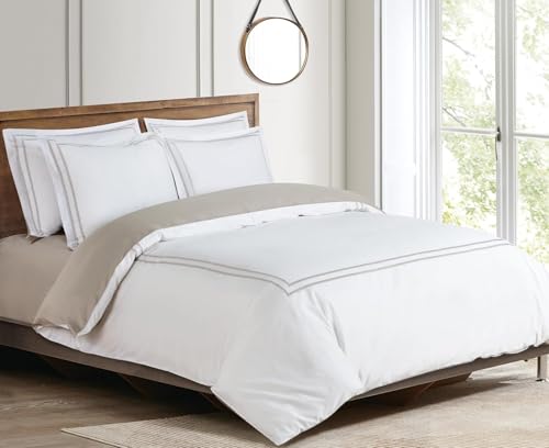 Majestic Giftware Madison Linen 8 Pcs 44" Twin Size Bedding Set (BL55-44T) | Riviera - Taupe 400 TC 100% Cotton Sateen | 2 Fitted Sheets, 2 Duvets, 4 Pillowcases - Noble Collection