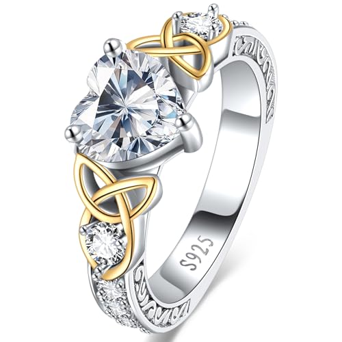 2CT Moissanite Engagement Ring for Women, D Color VVS1, Heart Shaped Celtic Knot, 925 Sterling Silver Wedding Anniversary Valentines Promise Gift for Her