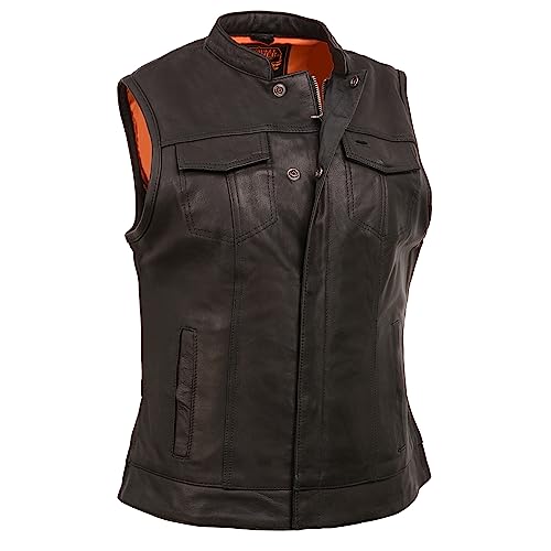 Milwaukee Leather Black Women's Motorcycle Leather Club Style Riders Vest w/Zipper/Snap Front MLL4512 (as1, alpha, l, regular, regular)