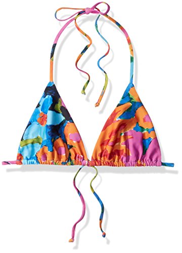 Mara Hoffman Women's Standard Rae String Bikini Top Swimsuit, Marigold Blue/Multi, Large