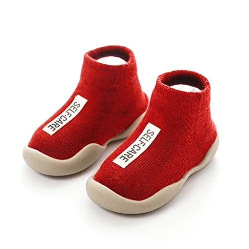 Baby Sock Shoes,1-5 Years Kids Toddler Boys Girls Solid Sock Shoes Letter Anti-Slip Knitted Warm First Walkers Shoes2