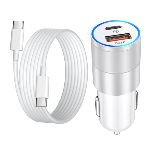 36W USB C Car Charger, OKRAY Dual Port PD+QC3.0 Fast Charging Car Phone Charger Type C Cigarette Lighter Adapter with USB C Cable Compatible for iPhone 15 Pro Max Plus, iPad, Galaxy S24 S23 S22 Note20