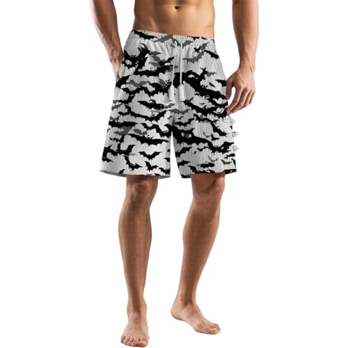 domirica Shorts for Men Casual Loose Summer Fashion Boho Bat Print Quick Dry Gym Pants Breathable Comfy Elastic Waist Drawstring Running Workout Beach Shorts Graphic Streetwear with Pockets,S