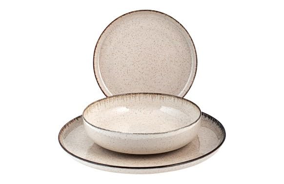 H&H Juego de Vajilla 12 Piezas Pearl Porcelana Color Marfil – Servicio Completo para Mesa Elegante – Platos y Complementos Resistentes y Finos