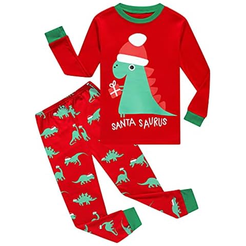 Christmas Boys Pyjamas Set Santa Dinosaur Pjs Toddler Girls Pyjama Long Sleeve Sleepwear 100% Cotton Clothes 2 Pieces Age 6-7 Years Cover