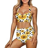 Yruonazao Cow Print Swimsuit for Girls Sunflower Bikini Suspenders Bathing Suit for Women 2 Piece Summer Bikini Bathing Suit for Women High Waisted Bikini for Wives Girl Friends