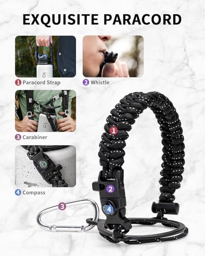 Trebo 1.2 L Edelstahl Trinkflasche Isoliert mit Paracord-Griff & 3 Deckeln – Ansicht 4