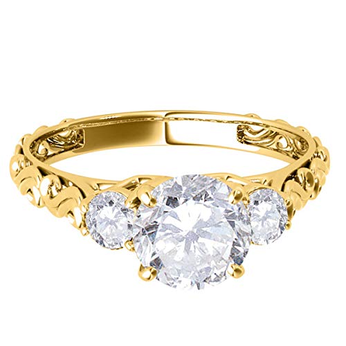 MauliJewels 0.50 Ct. Three-Stone Diamond Engagement Ring Women, 14K Solid Gold2