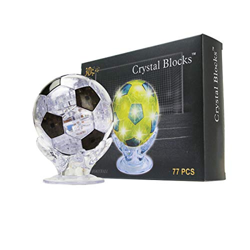 Joyfia 3D Crystal Puzzle, Soccer Ball Puzzle Model Toy, Fun Brain Teaser Jigsaw Puzzles Game Gifts Toy For Adults Kids Family, For Ages 8+ (77 Piece, Black & Transparent) #TOP3