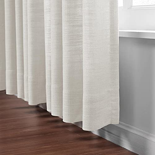 Twopages 72 W X 84 L Triple Tailor Pleated Curtain, Privacy Protection Polyester Linen Unlined Window Curtain, Light Filtering Drape For Bedroom Living Room Sliding Door 1 Panel, Beige White #TOP3