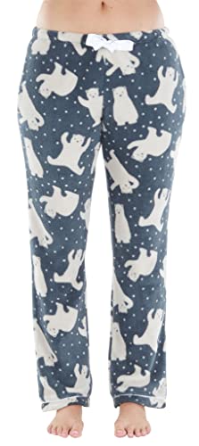Pajamamania Women's Fleece Pajama Pants With Satin Drawstring, Dancing Polar Bear, Medium #TOP2